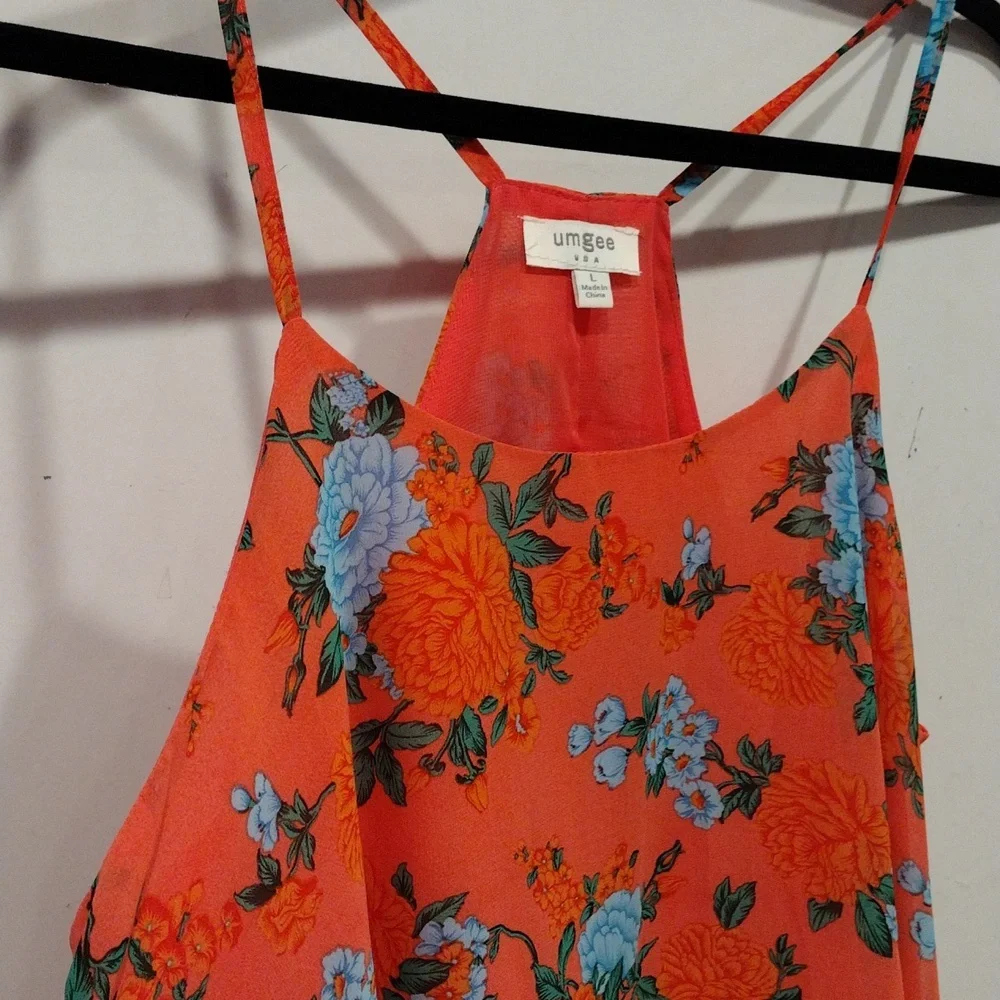 Umgee Floral Spaghetti Strap Swing Tank w/Lace Hem Size L- Cottagecore Romantic - Picture 3 of 6
